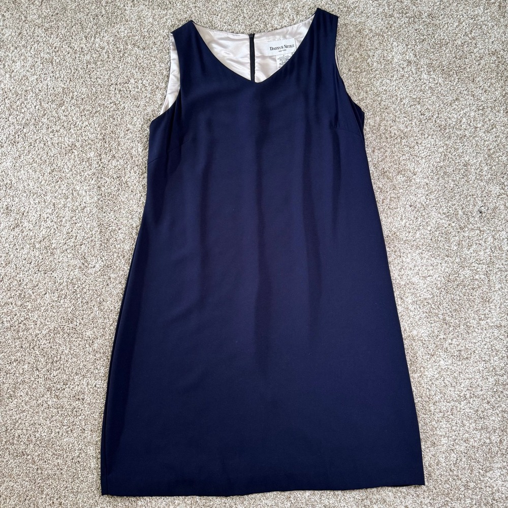 Danny & Nicole Navy Blue Sleeveless V-Neck Shift Dress Size 16 Business Cocktail